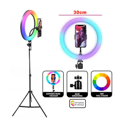 ARO DE LUZ RGB 30CM + TRIPODE 2MTS