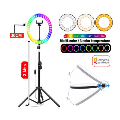 ARO DE LUZ RGB 30CM + TRIPODE 2MTS